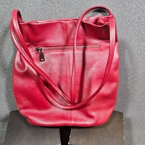 TSWEE Red Pebbled Leather Tote Bag Shoulder Purse Large Slouchy Handbag